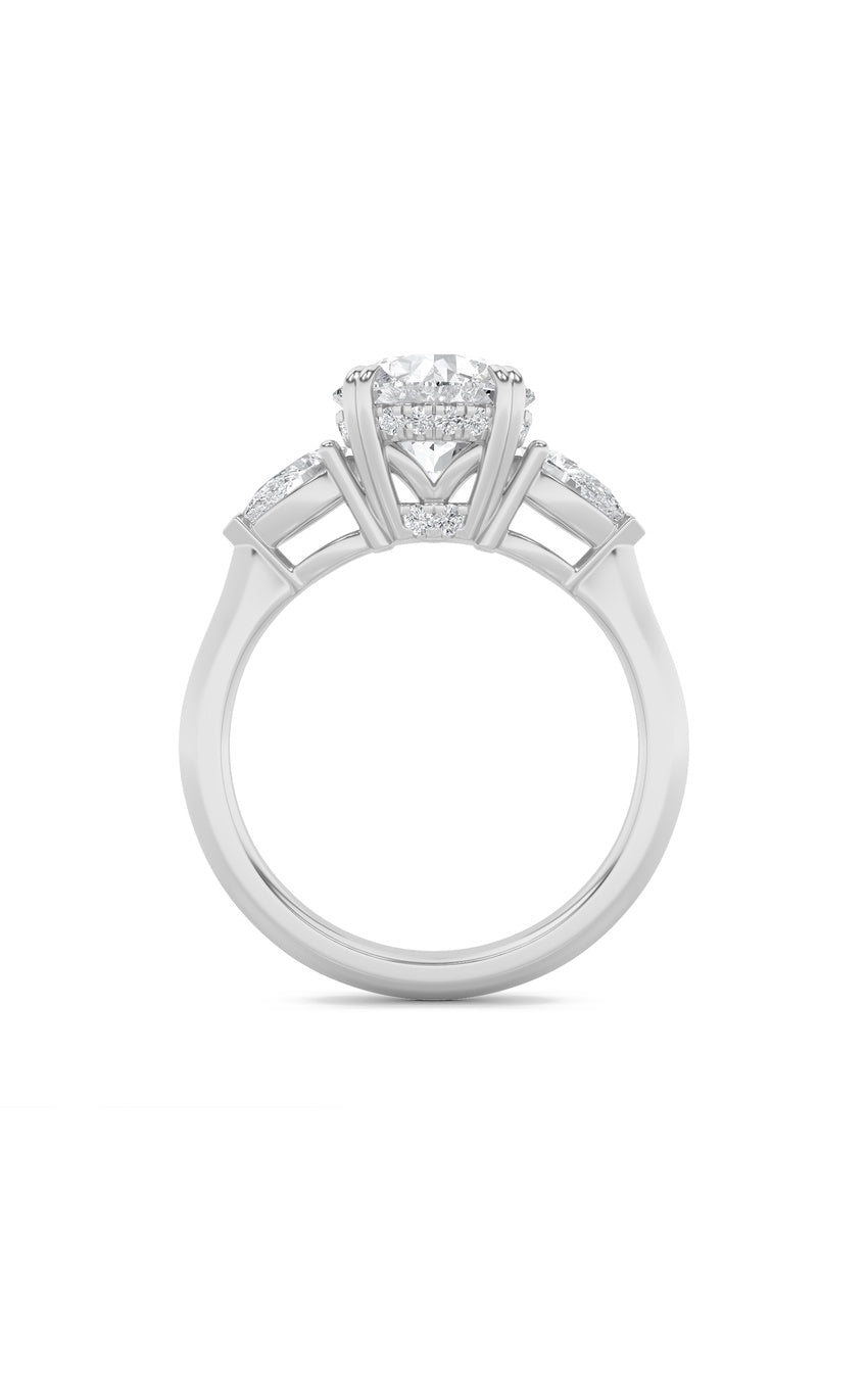 3Cttw Round Shaped Lab Grown Diamond (F/VS) Three Stone Hidden Halo Ring in 14K Gold