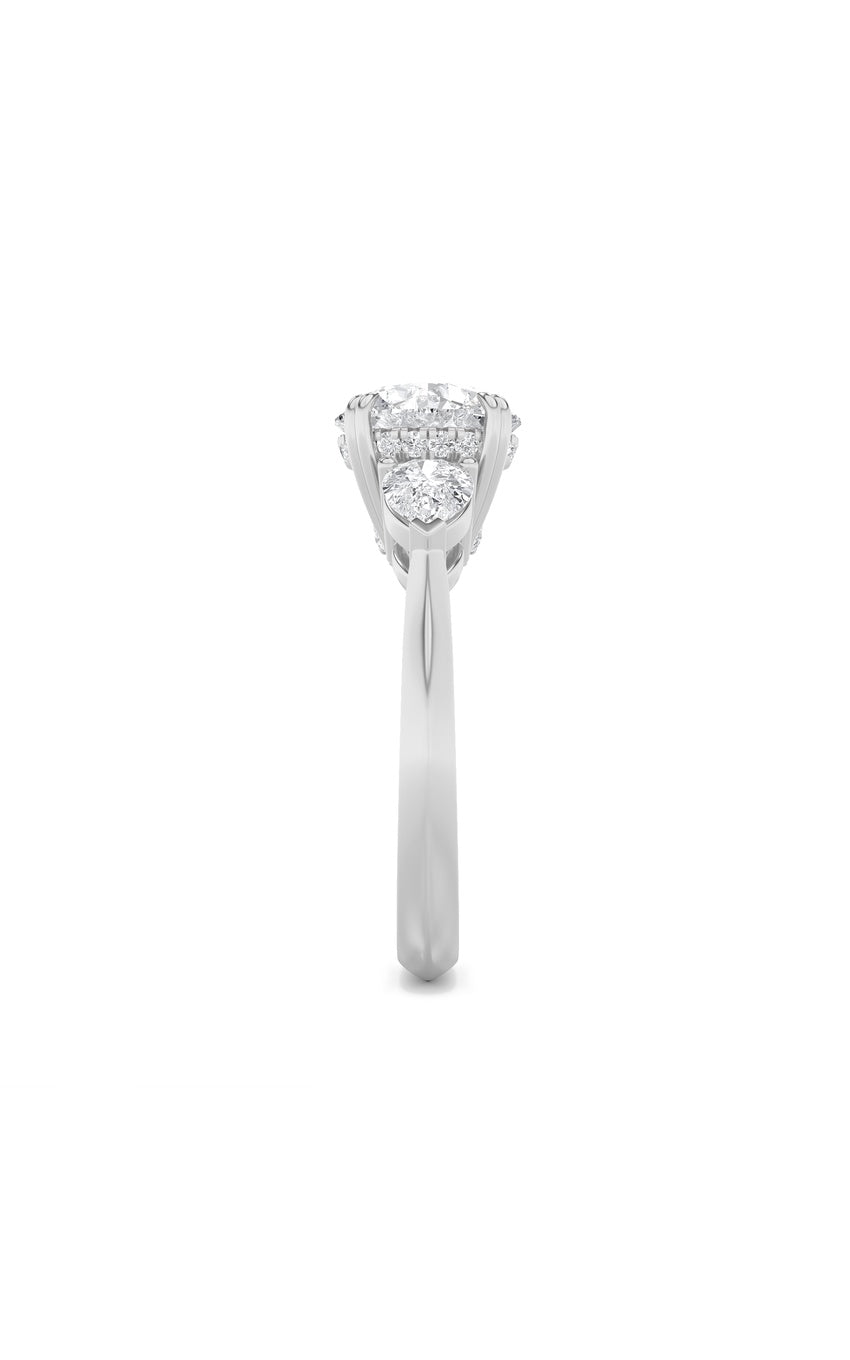 3Cttw Round Shaped Lab Grown Diamond (F/VS) Three Stone Hidden Halo Ring in 14K Gold