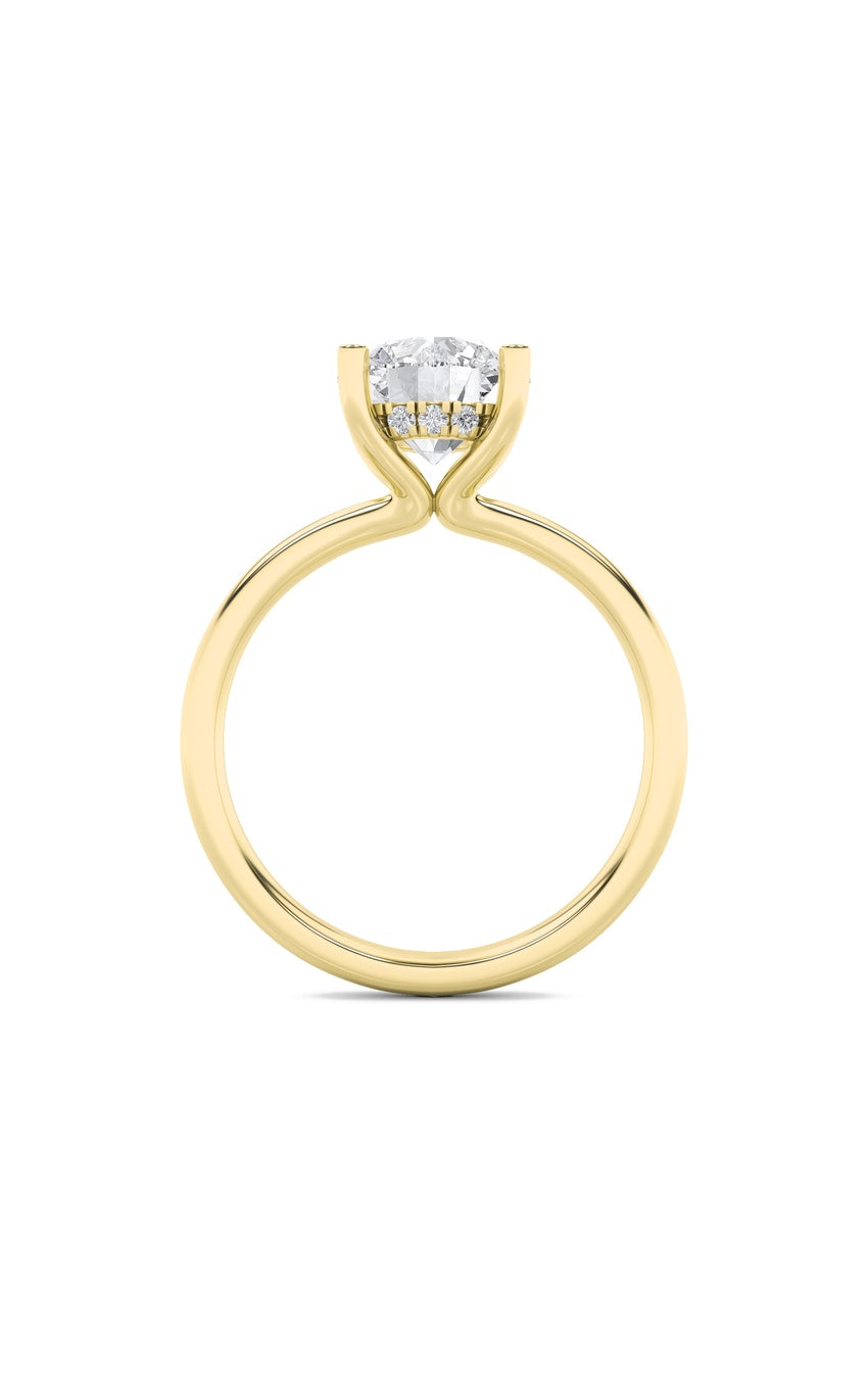 2Cttw Round Shaped Lab Grown Diamond (F/VS) Hidden Halo Petite Shank Ring in 14K Gold