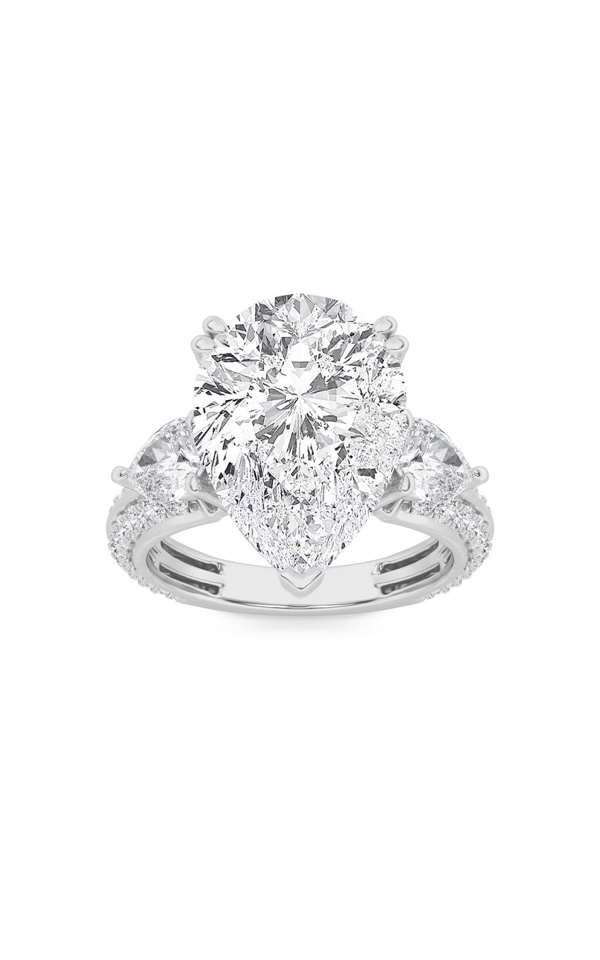 6.75Cttw Pear Shaped Lab Grown Diamond (F/VS) Bold Statement Accented Ring in 14K Gold