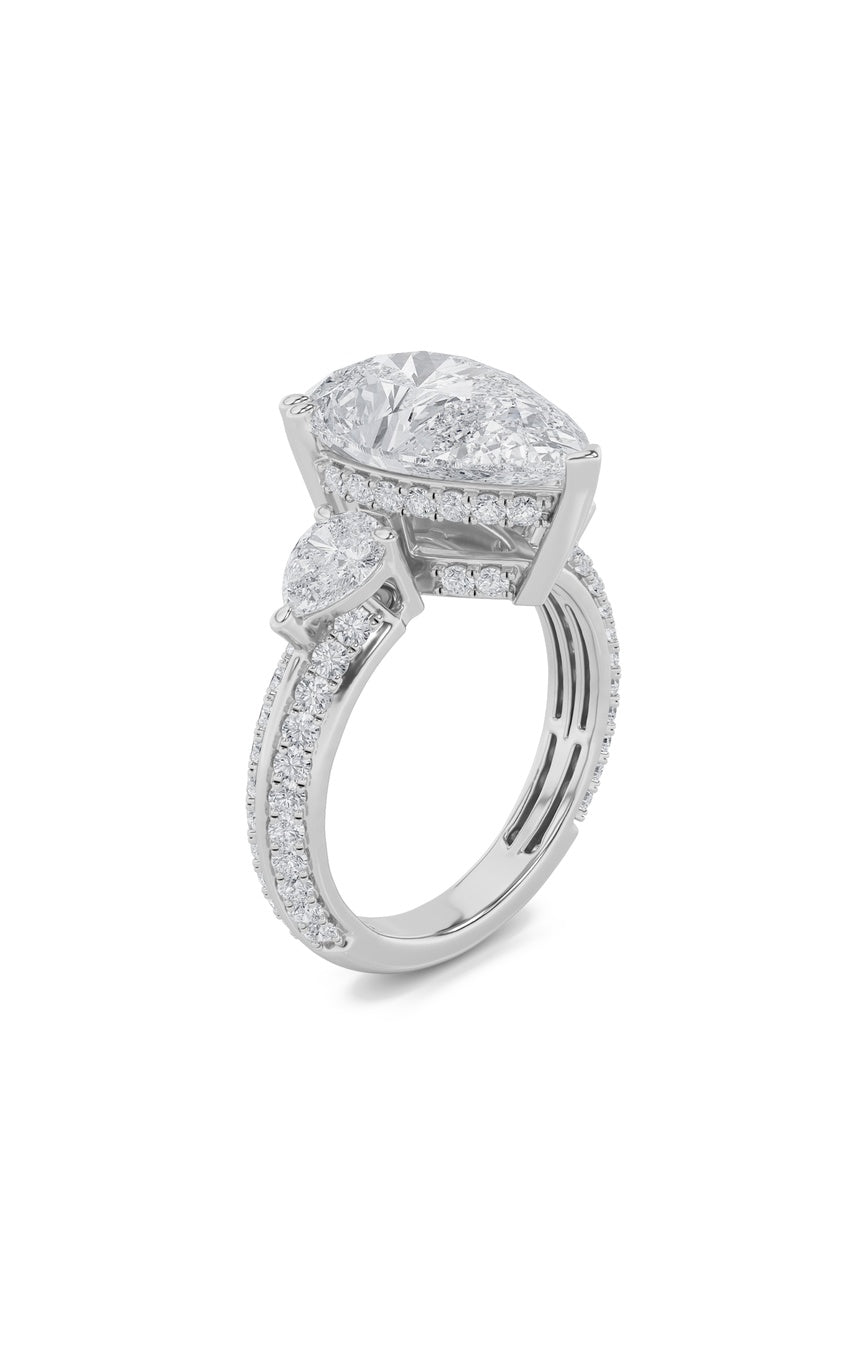 6.75Cttw Pear Shaped Lab Grown Diamond (F/VS) Bold Statement Accented Ring in 14K Gold