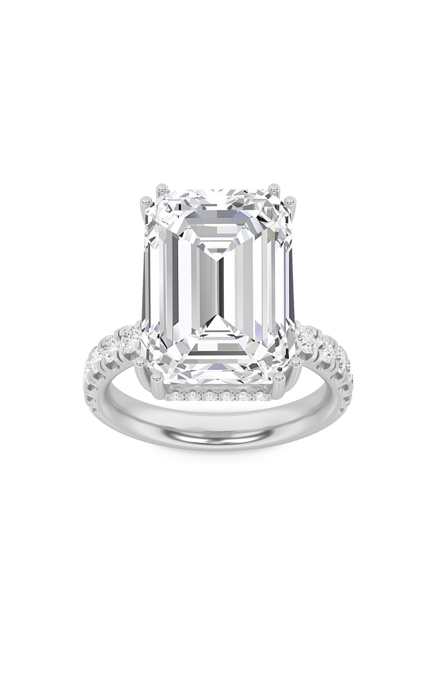 10.25Cttw Emerald Shaped Lab Grown Diamond (G/VS) Bold Statement Accented Ring in 14K Gold