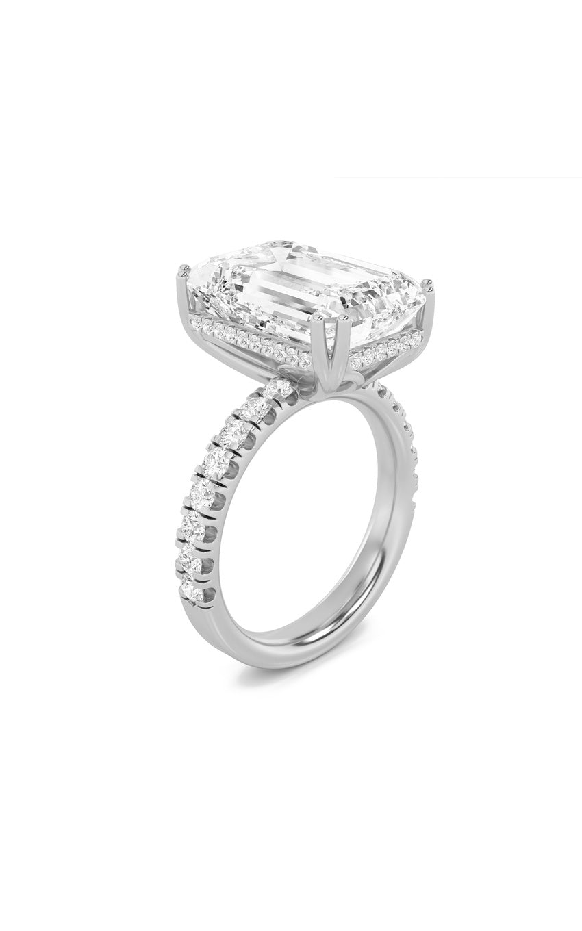 10.25Cttw Emerald Shaped Lab Grown Diamond (G/VS) Bold Statement Accented Ring in 14K Gold