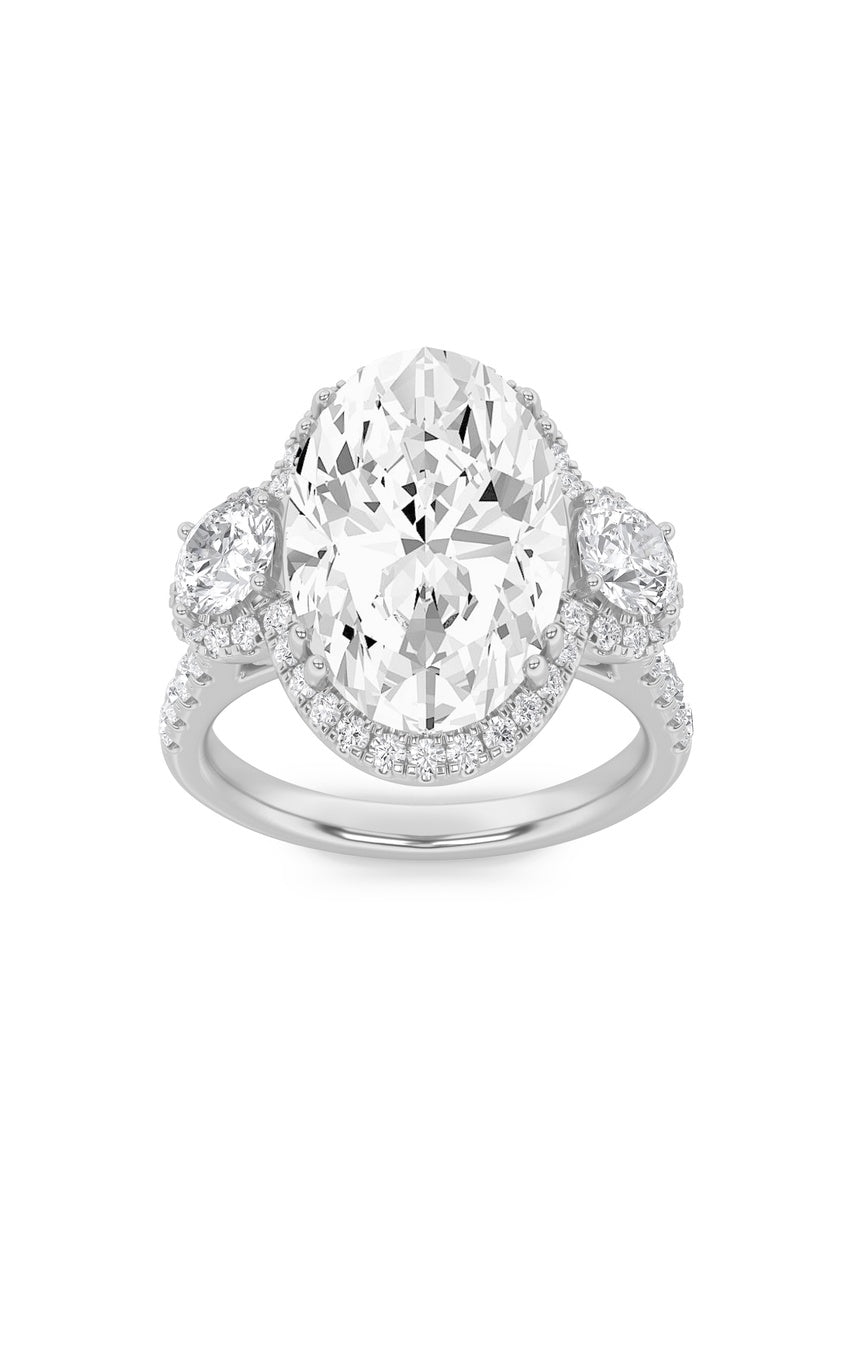 7.5Cttw Oval Shaped Lab Grown Diamond (F/VS) Bold Statement Accented Ring in 14K Gold