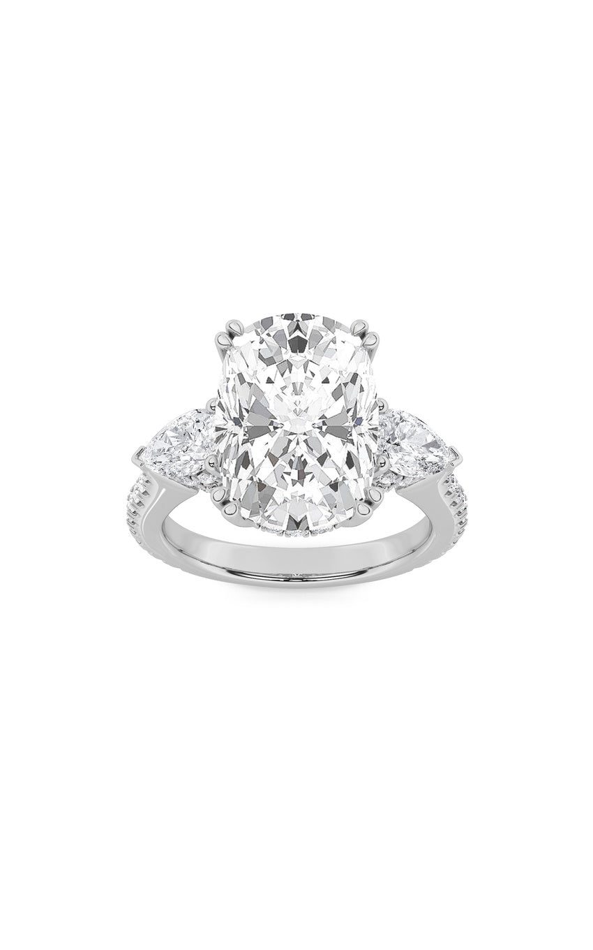 6.5Cttw Elongated Cushion Shaped Lab Grown Diamond (F/VS) Bold Accented Engagement Ring in 14K Gold