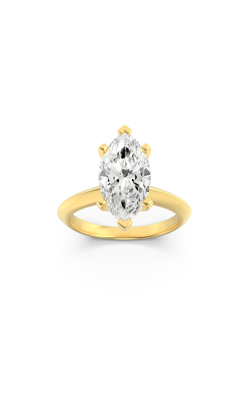 3Cttw Marquise Shaped Lab Grown Diamond (F/VS) Knife Edge Shank Solitaire Engagement Ring in 14K Gold
