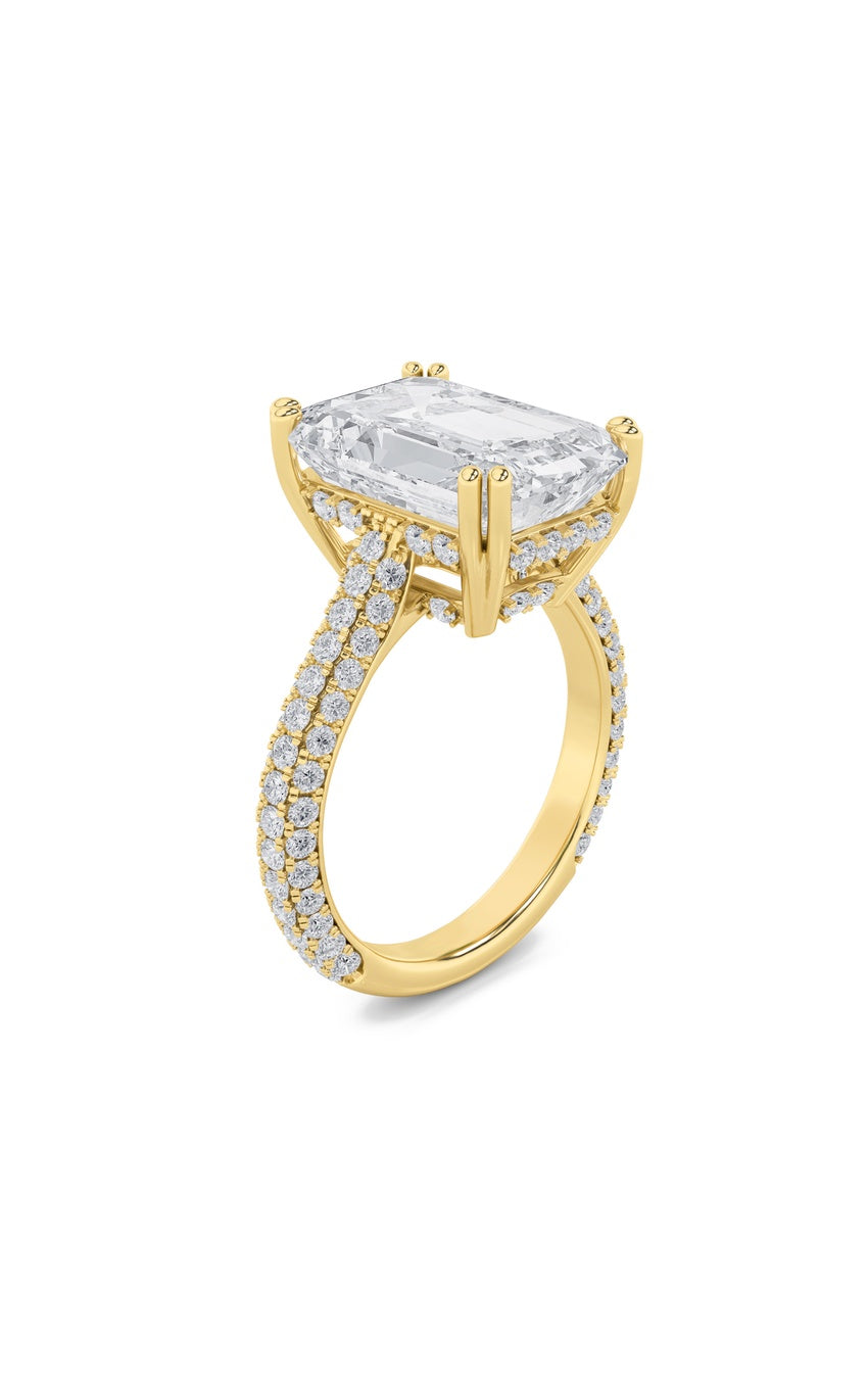 8Cttw Emerald Shaped Lab Grown Diamond (F/VS) Bold Accented Engagement Ring in 14K Gold