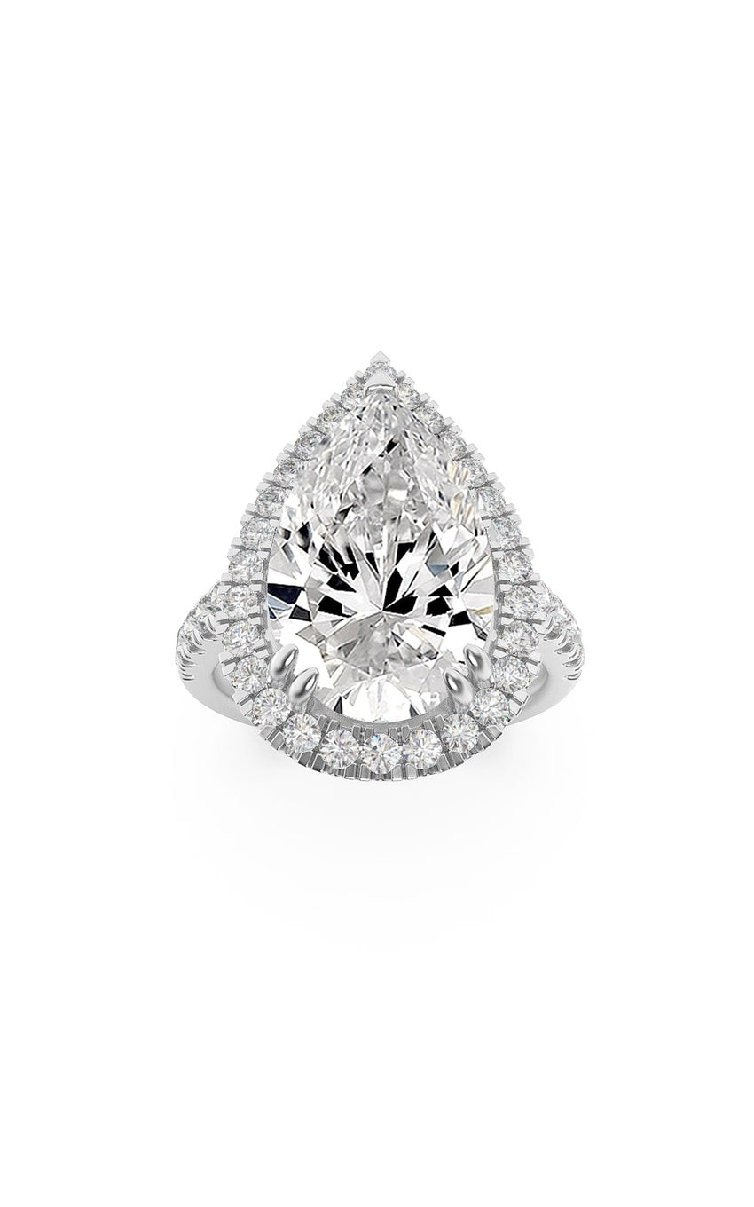6.25Cttw Pear Shaped Lab Grown Diamond (F/VS) Bold Accented Engagement Ring in 14K Gold