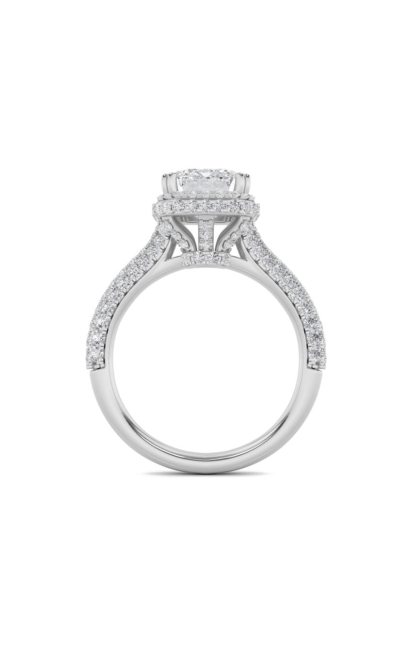 3Cttw Radiant Shaped Lab Grown Diamond (F/VS) Halo Accented Engagement Ring in 14K Gold