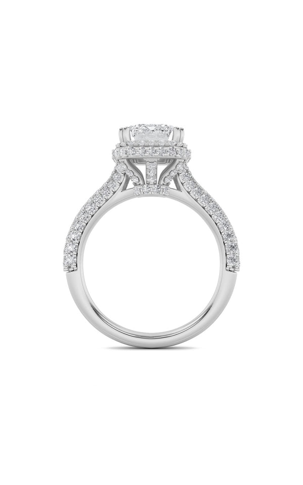 3Cttw Radiant Shaped Lab Grown Diamond (F/VS) Halo Accented Engagement Ring in 14K Gold