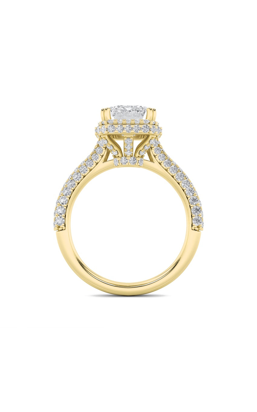 3Cttw Radiant Shaped Lab Grown Diamond (F/VS) Halo Accented Engagement Ring in 14K Gold