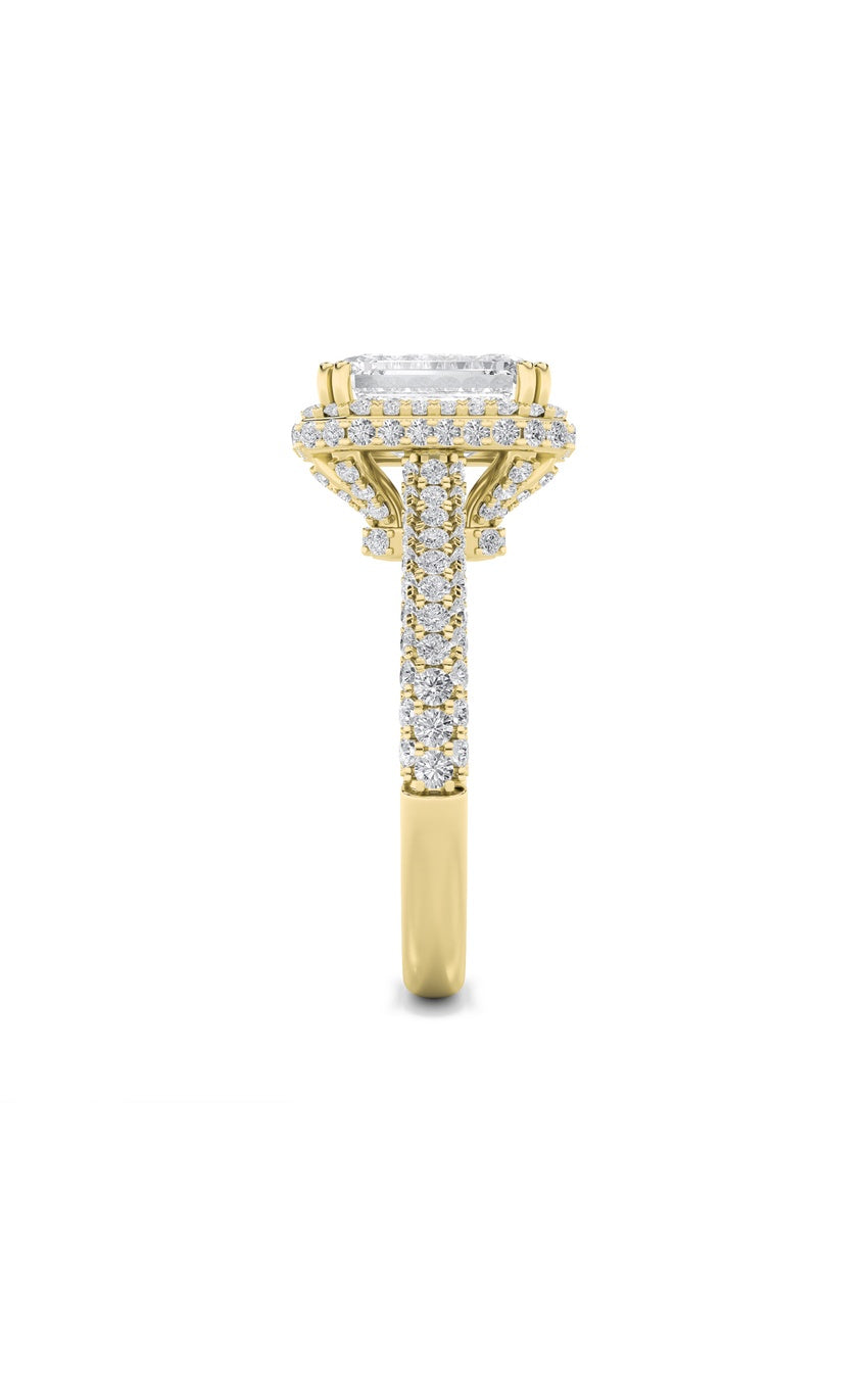 3Cttw Radiant Shaped Lab Grown Diamond (F/VS) Halo Accented Engagement Ring in 14K Gold