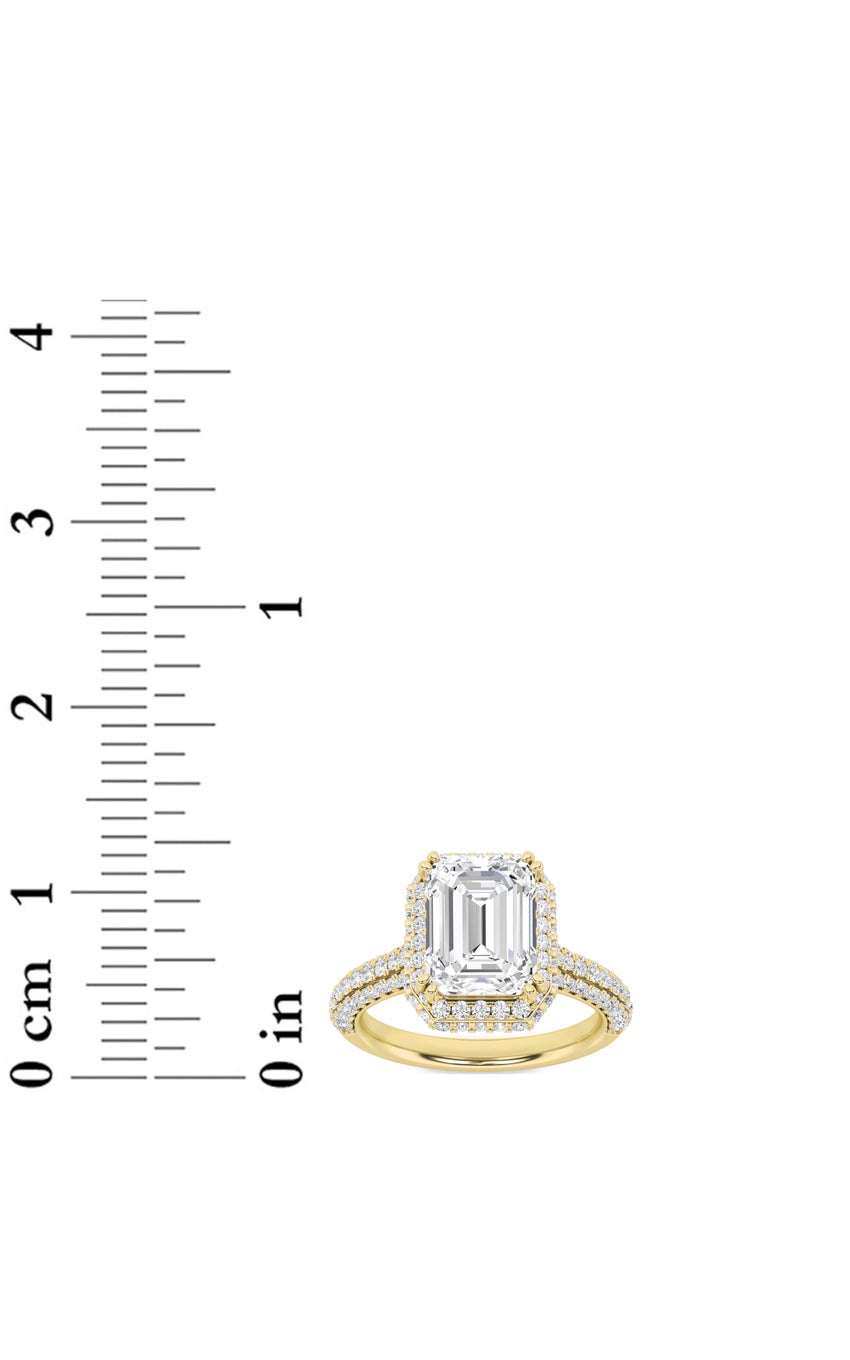 3Cttw Radiant Shaped Lab Grown Diamond (F/VS) Halo Accented Engagement Ring in 14K Gold
