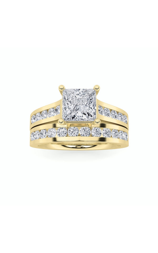 2Cttw Princess Shaped Lab Grown Diamond (F/VS) Channel Set Bridal Engagement Ring in 14K Gold