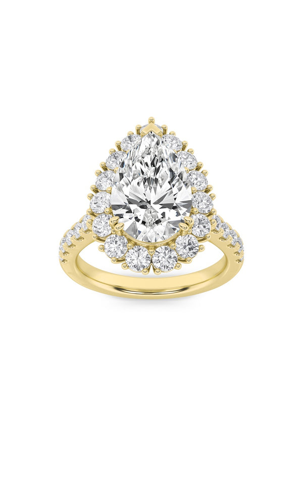 4Cttw Pear Shaped Lab Grown Diamond (F/VS) Bold Classic Engagement Ring in 14K Gold