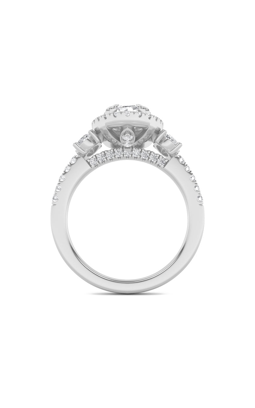 3Cttw Oval Shaped Lab Grown Diamond (G/VS) Three Stone Accented Engagement Ring in 14K Gold