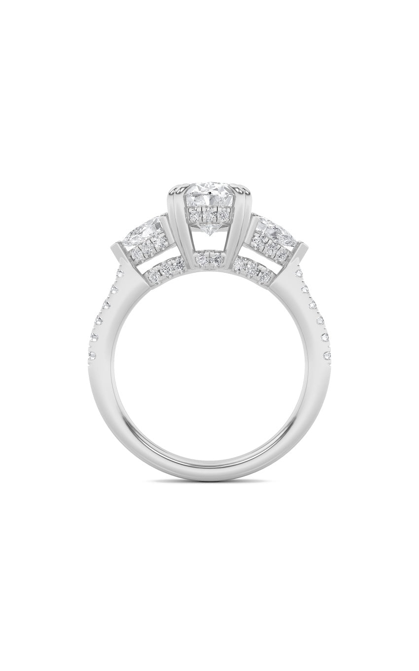 3Cttw Oval Shaped Lab Grown Diamond (F/VS) Three Stone Accented Engagement Ring in 14K Gold