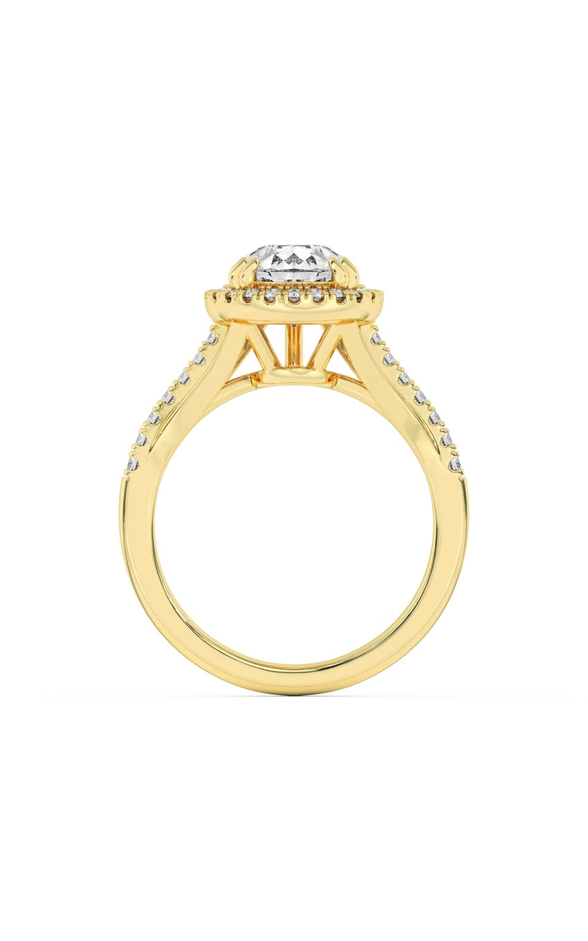 3Cttw Pear Shaped Lab Grown Diamond (F/VS) Halo Accented Engagement Ring in 14K Gold