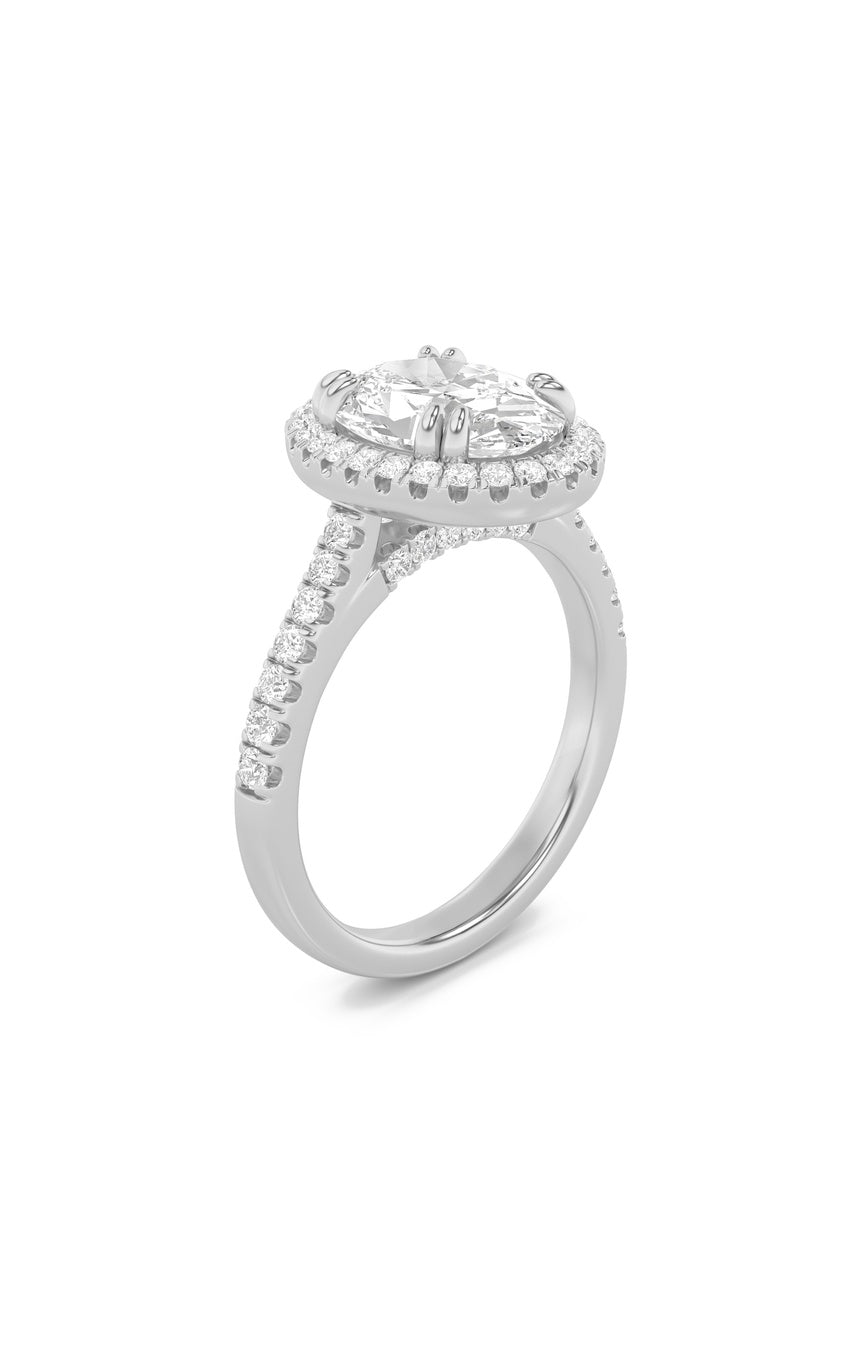 3Cttw Oval Shaped Lab Grown Diamond (F/VS) Classic Halo Accented Engagement Ring in 14K Gold