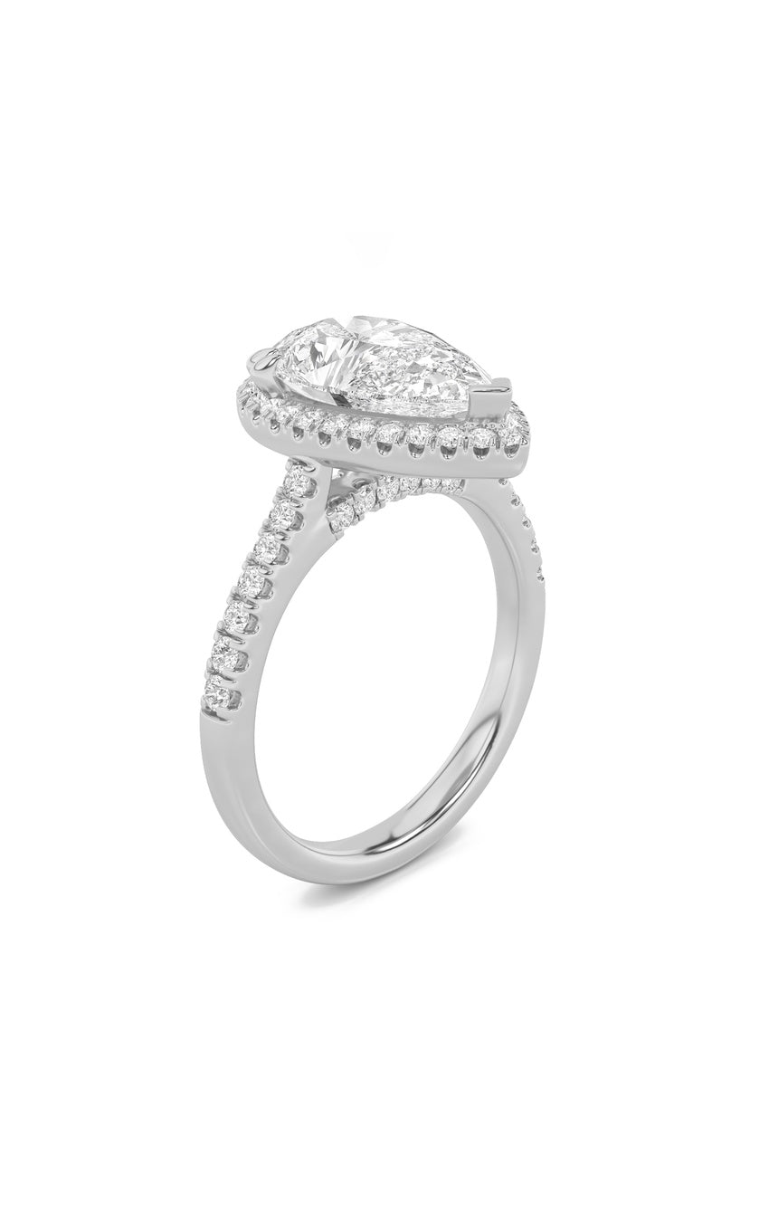 3Cttw Pear Shaped Lab Grown Diamond (F/VS) Classic Halo Accented Engagement Ring in 14K Gold