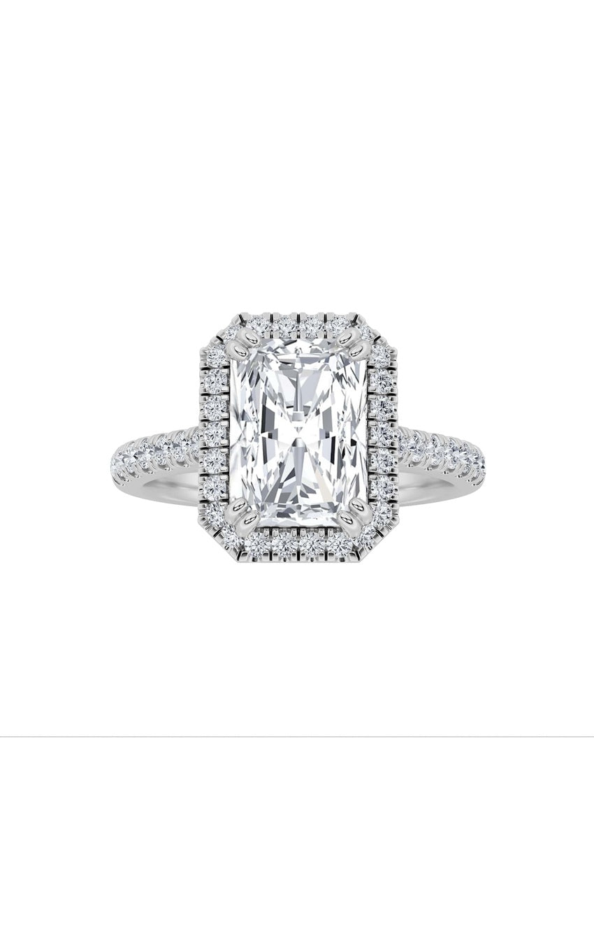 3Cttw Radiant Shaped Lab Grown Diamond (F/VS) Classic Halo Accented Engagement Ring in 14K Gold