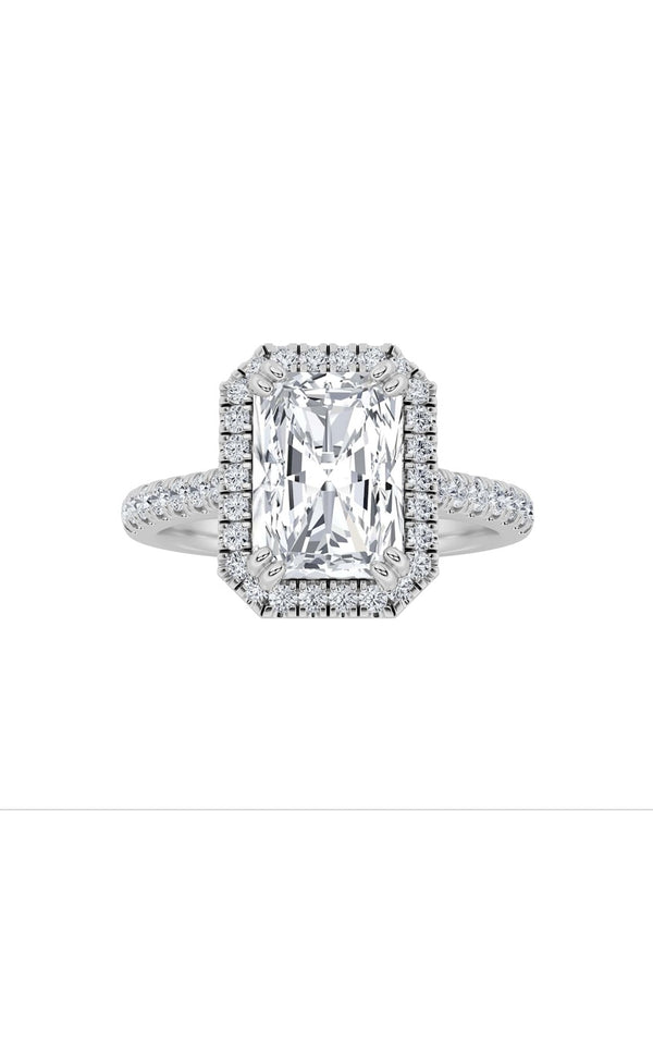 3Cttw Radiant Shaped Lab Grown Diamond (F/VS) Classic Halo Accented Engagement Ring in 14K Gold