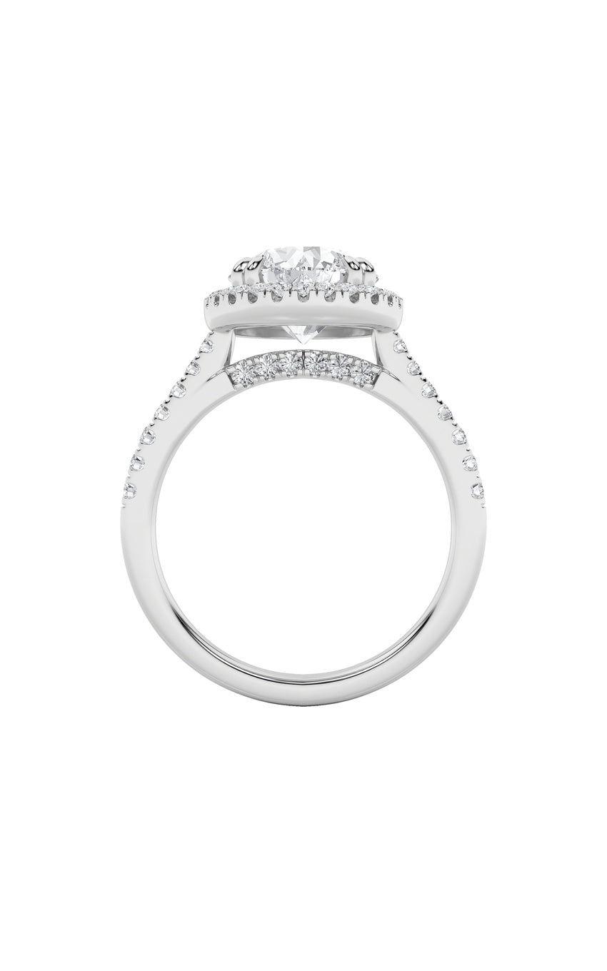3Cttw Round Shaped Lab Grown Diamond (F/VS) Classic Halo Accented Engagement Ring in 14K Gold