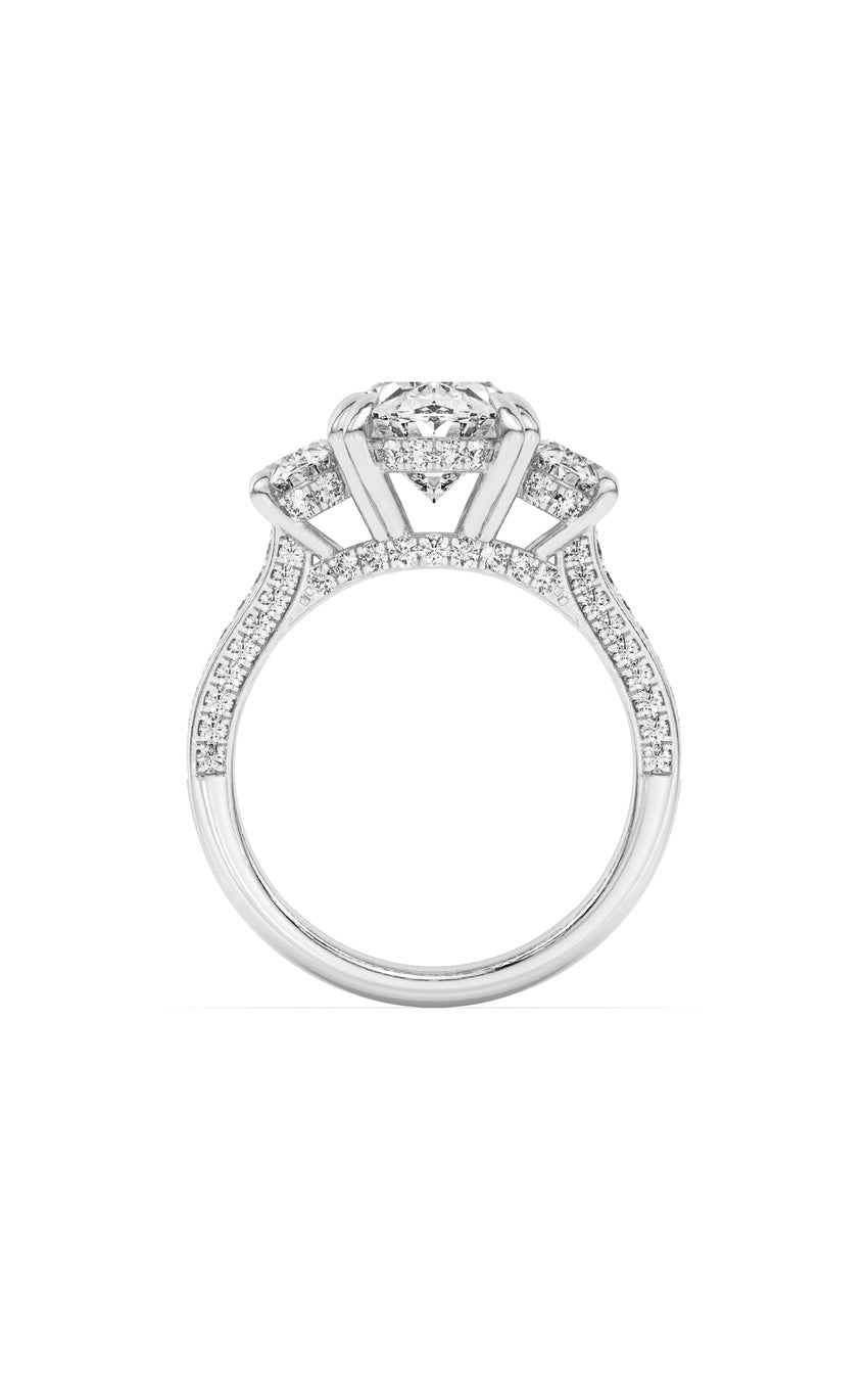 5Cttw Oval Shaped Lab Grown Diamond (F/VS) Three Stone Accented Engagement Ring in 14K Gold