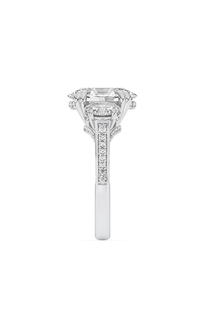 5Cttw Oval Shaped Lab Grown Diamond (F/VS) Three Stone Accented Engagement Ring in 14K Gold