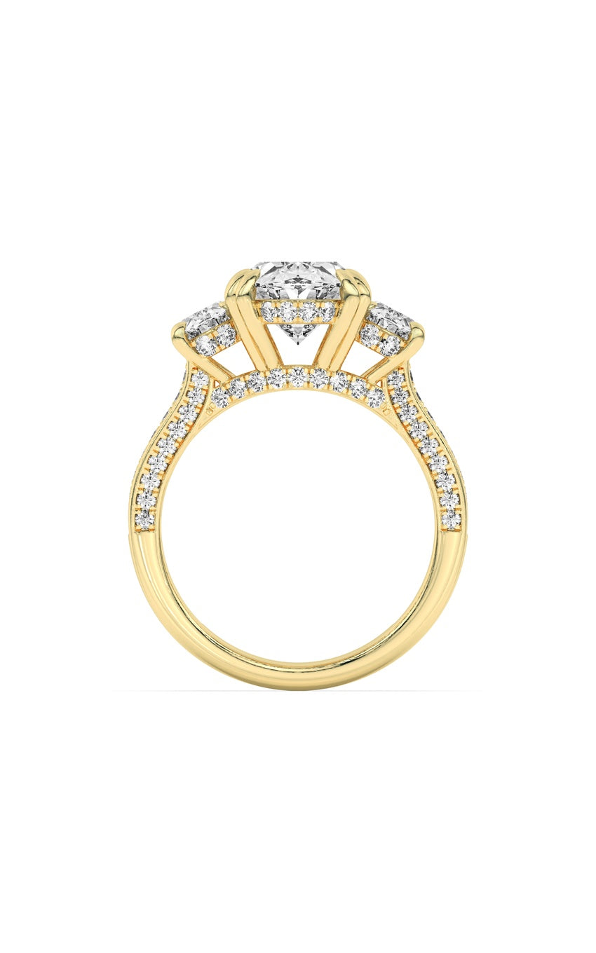 5Cttw Oval Shaped Lab Grown Diamond (F/VS) Three Stone Accented Engagement Ring in 14K Gold