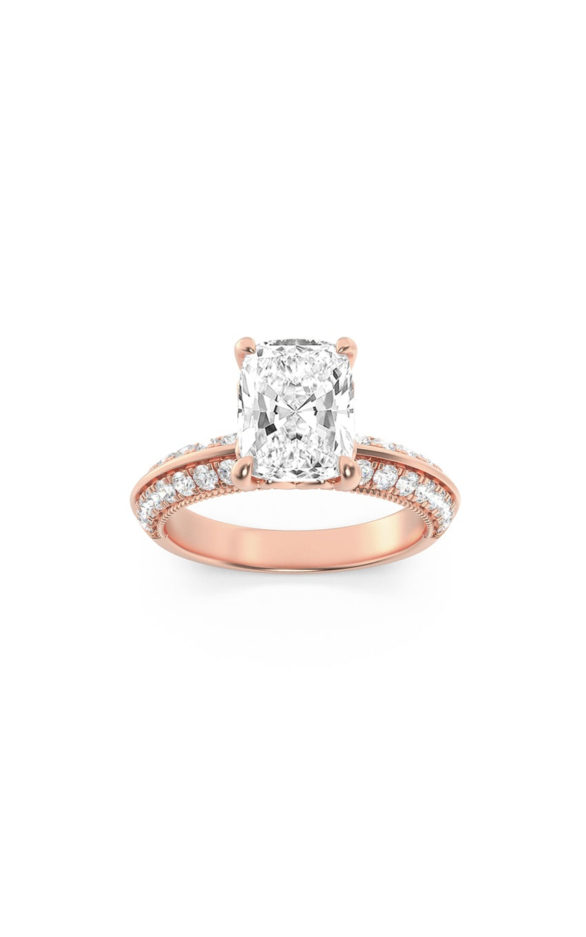 1.75Cttw Elongated Cushion Shaped Lab Grown Diamond (F/VS) Three Row Micro Pave Engagement Ring in 14K Gold