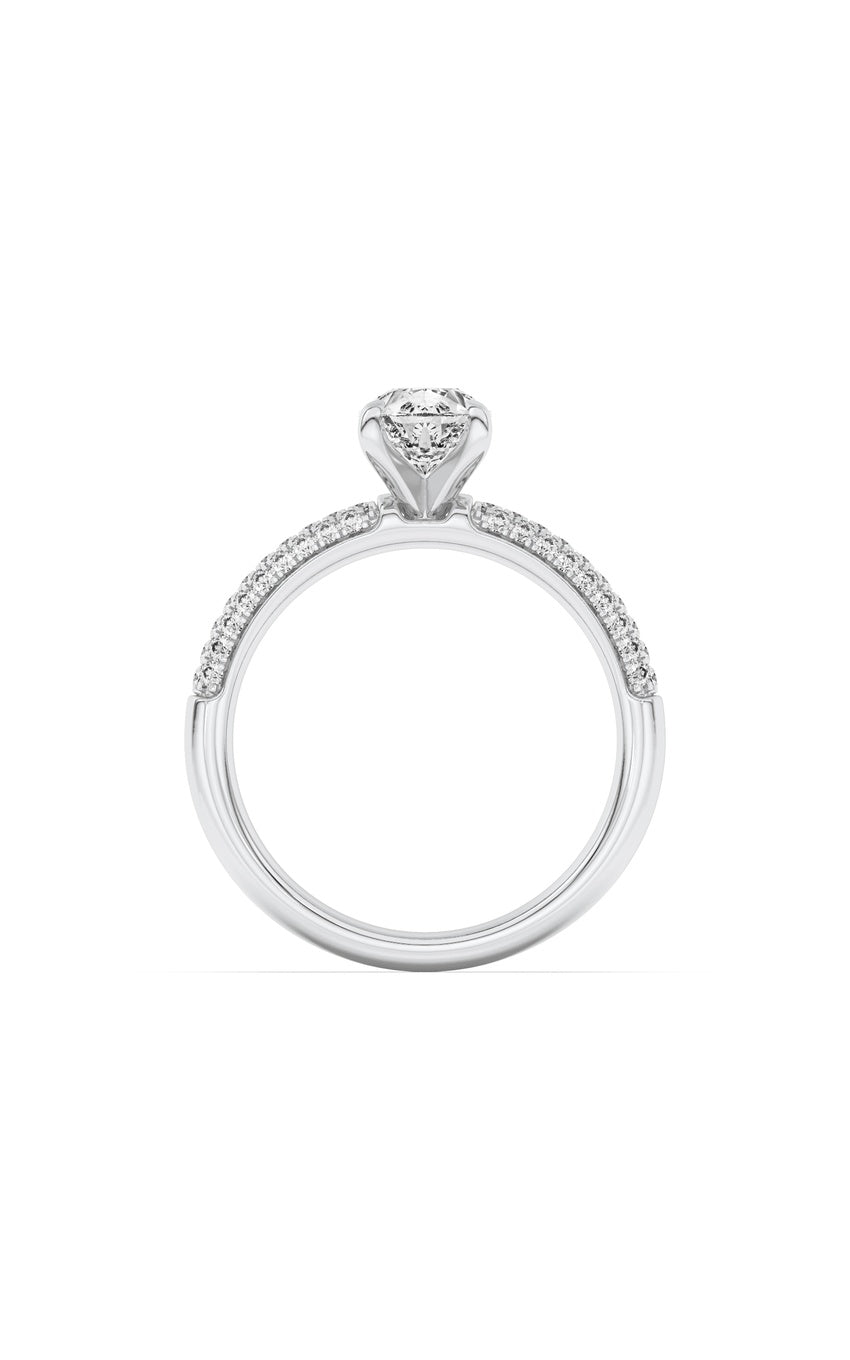 1.5Cttw Pear Shaped Lab Grown Diamond (F/VS) Three Row Micro Pave Engagement Ring in 14K Gold