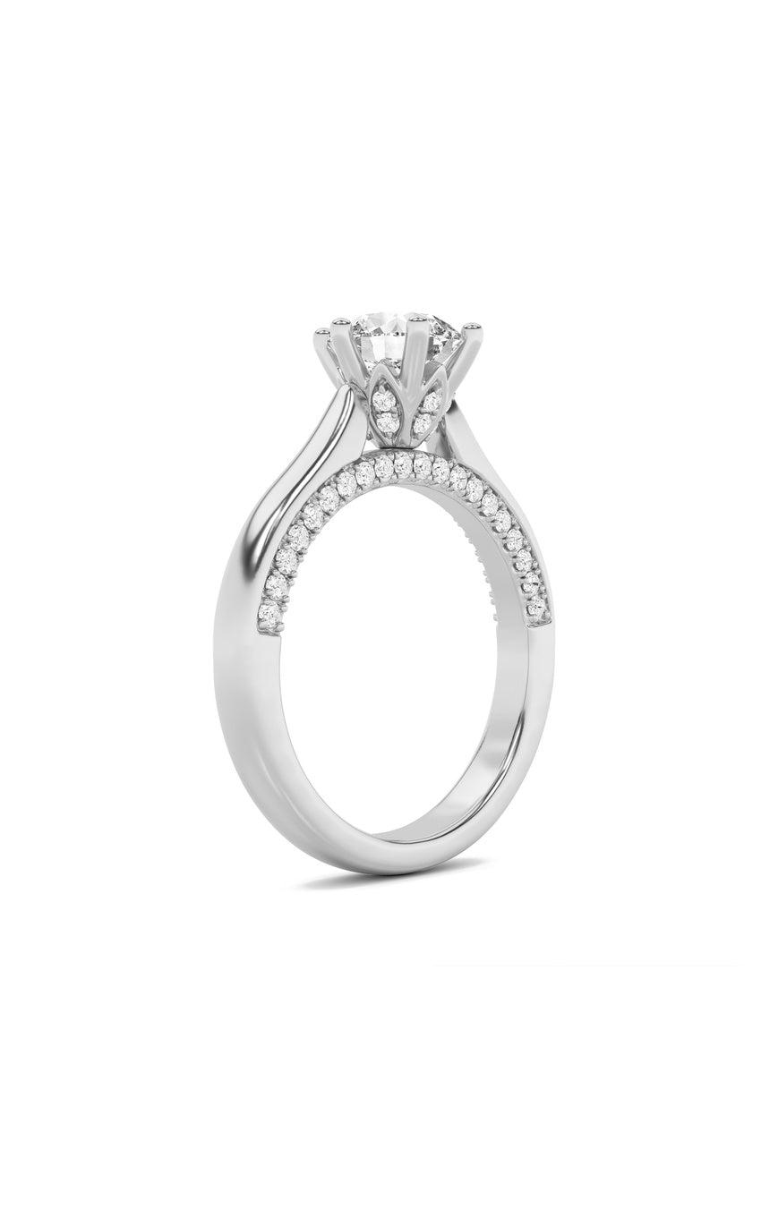 1.25Cttw Round Shaped Lab Grown Diamond (F/VS) Tulip Motif Accented Engagement Ring in 14K Gold