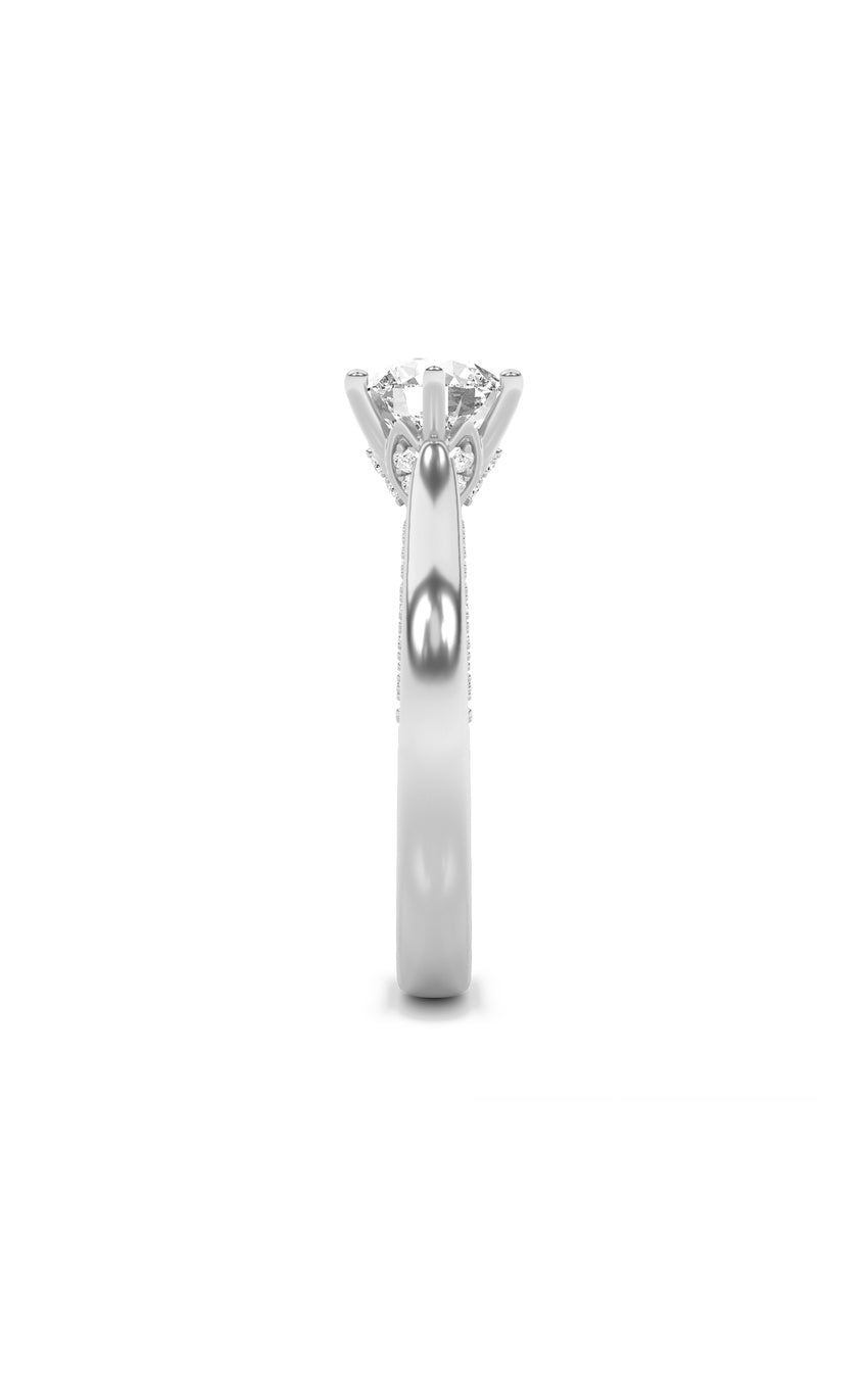 1.25Cttw Round Shaped Lab Grown Diamond (F/VS) Tulip Motif Accented Engagement Ring in 14K Gold