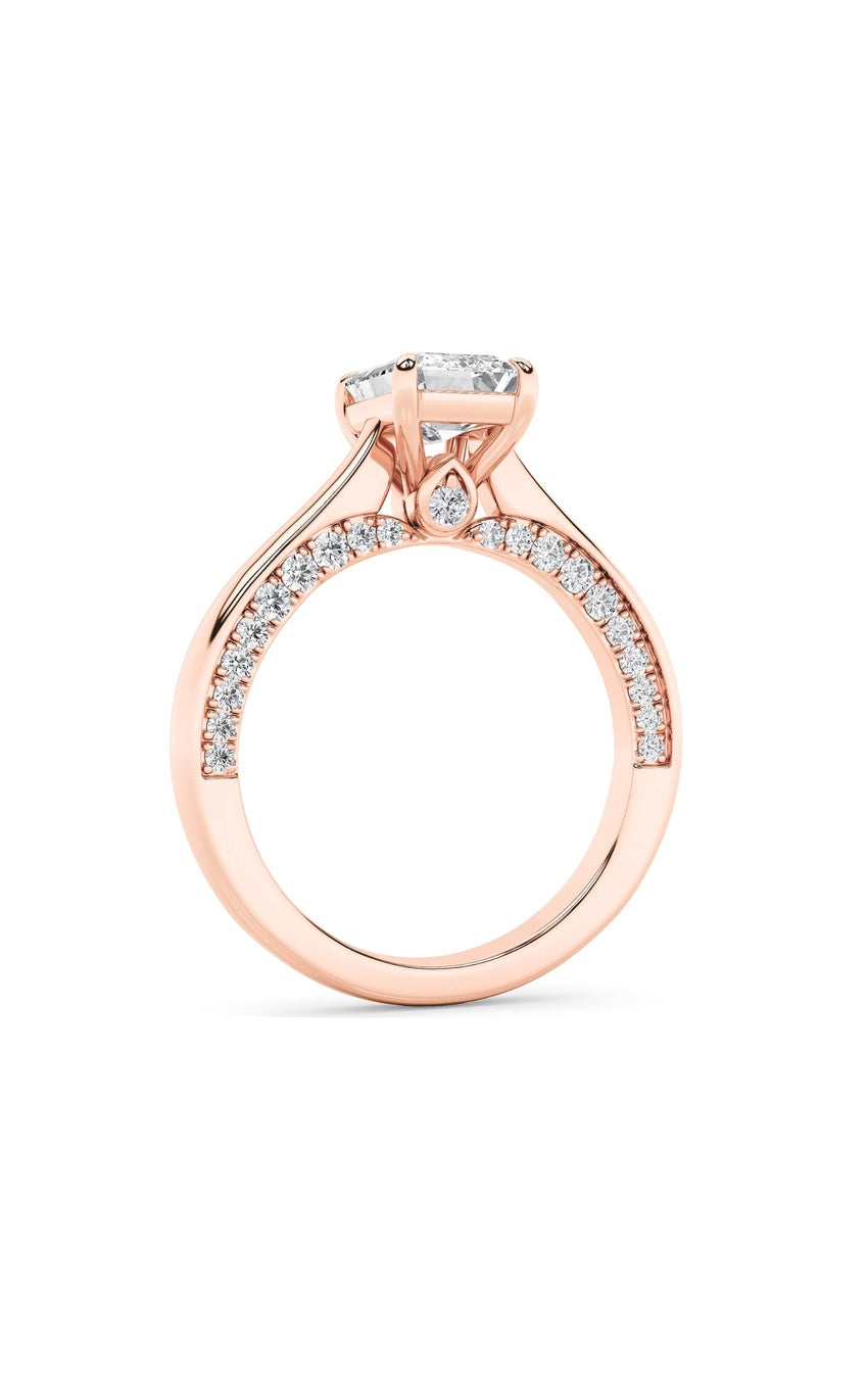 2Cttw Emerald Shaped Lab Grown Diamond (G/VS) Accented Bridge Shank Engagement Ring in 14K Gold