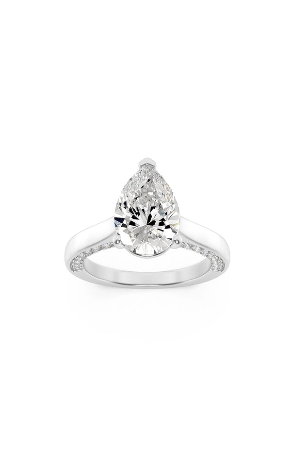 1.25Cttw Pear Shaped Lab Grown Diamond (F/VS) Accented Bridge Shank Engagement Ring in 14K Gold