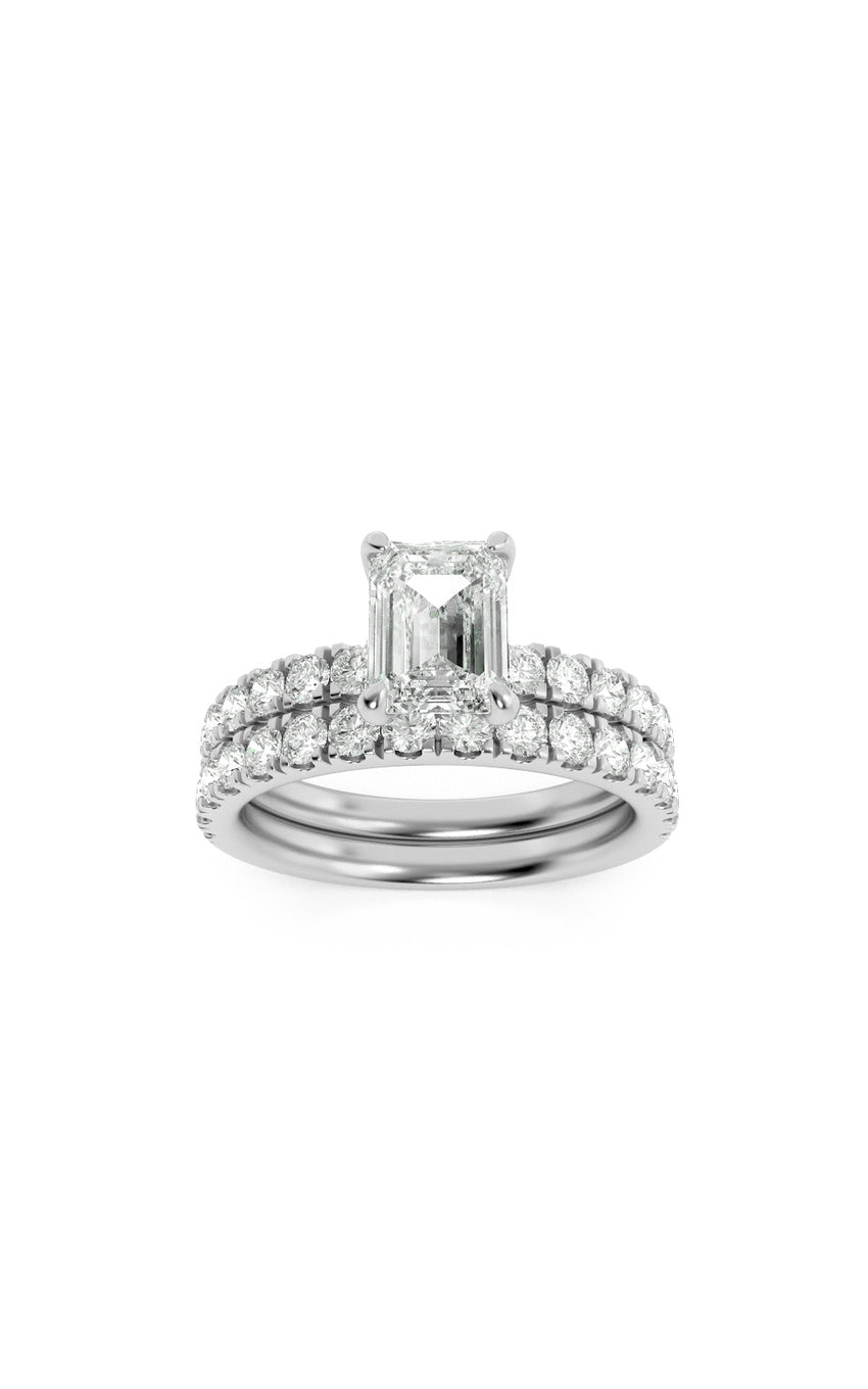2Cttw Emerald Shaped Lab Grown Diamond (F/VS) Classic Accented  Set With Band and Engagement Ring in 14K Gold