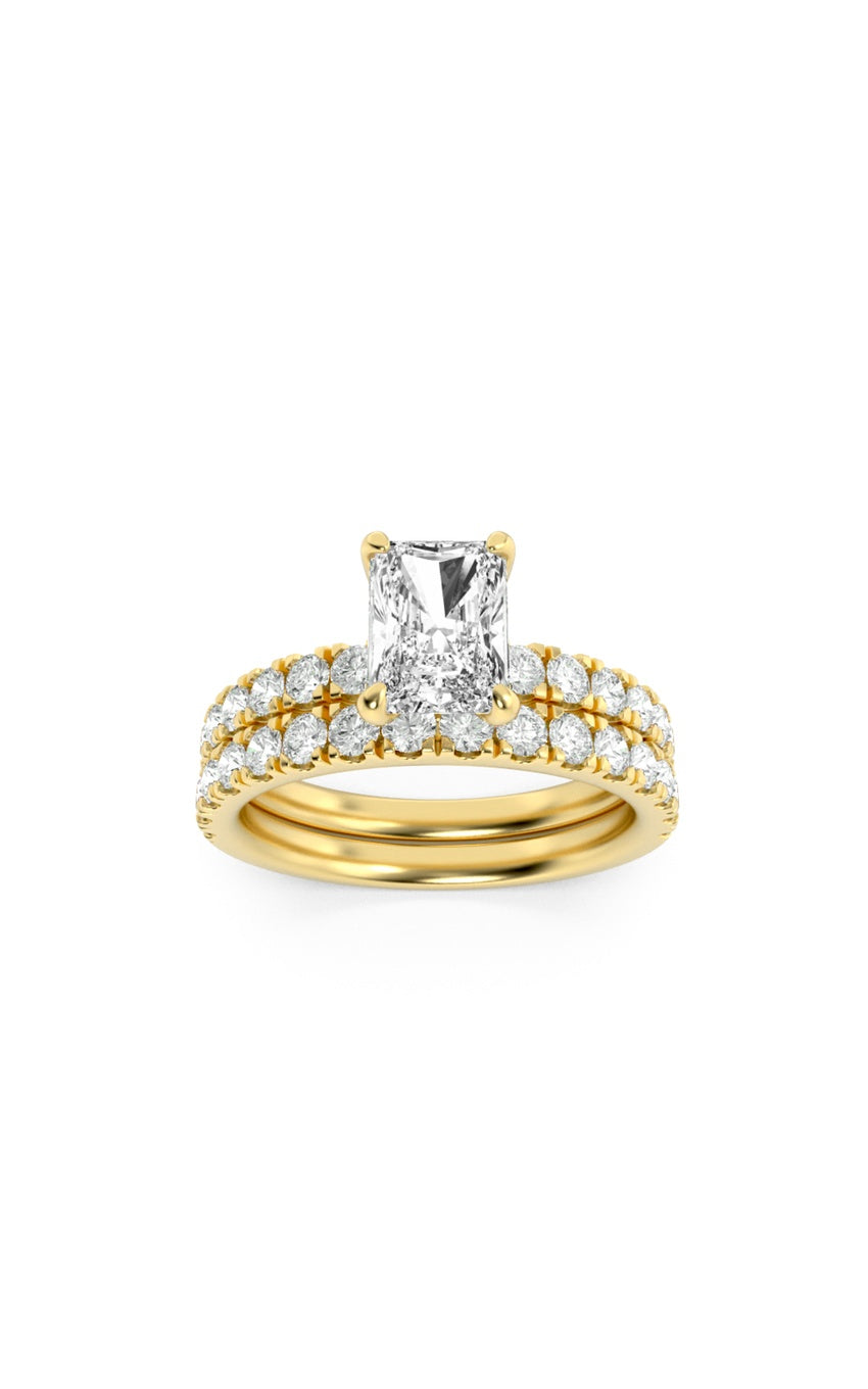 2Cttw Radiant Shaped Lab Grown Diamond (F/VS) Classic Accented Set With Band and Engagement Ring in 14K Gold