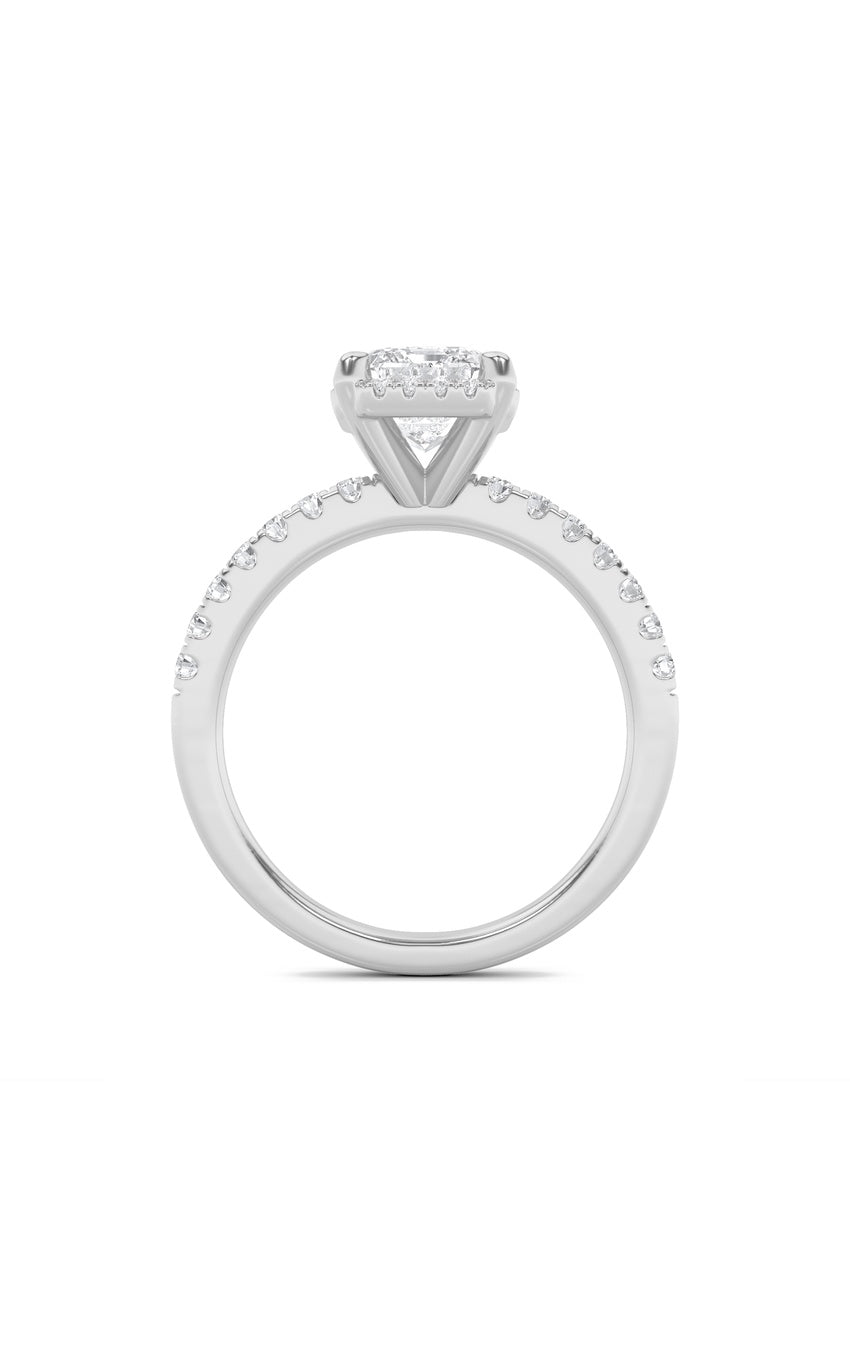 2Cttw Emerald Shaped Lab Grown Diamond (F/VS) Halo Accented Engagement Ring in 14K Gold