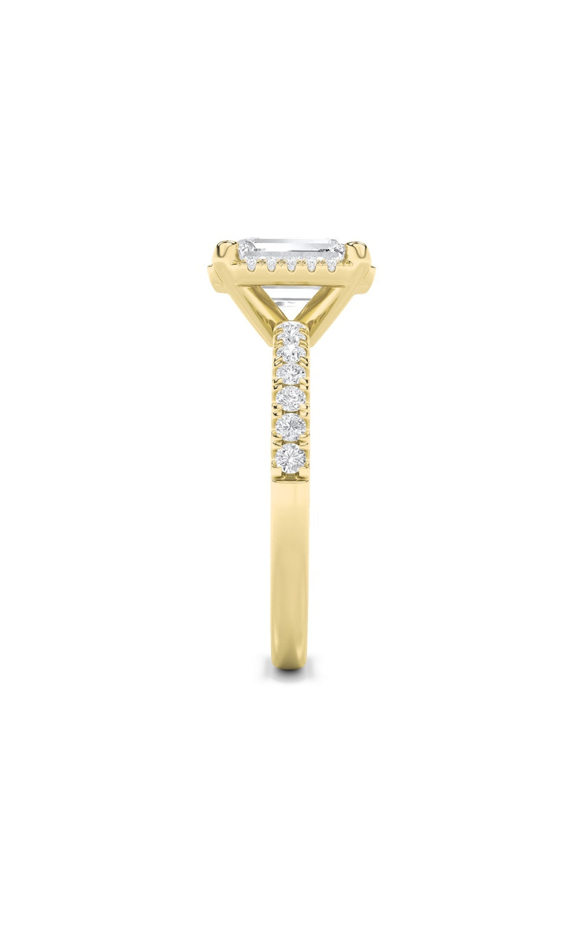 2Cttw Emerald Shaped Lab Grown Diamond (F/VS) Halo Accented Engagement Ring in 14K Gold