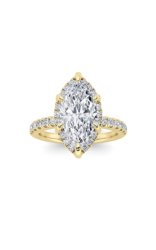 2Cttw Marquise Shaped Lab Grown Diamond (F/VS) Halo Accented Engagement Ring in 14K Gold