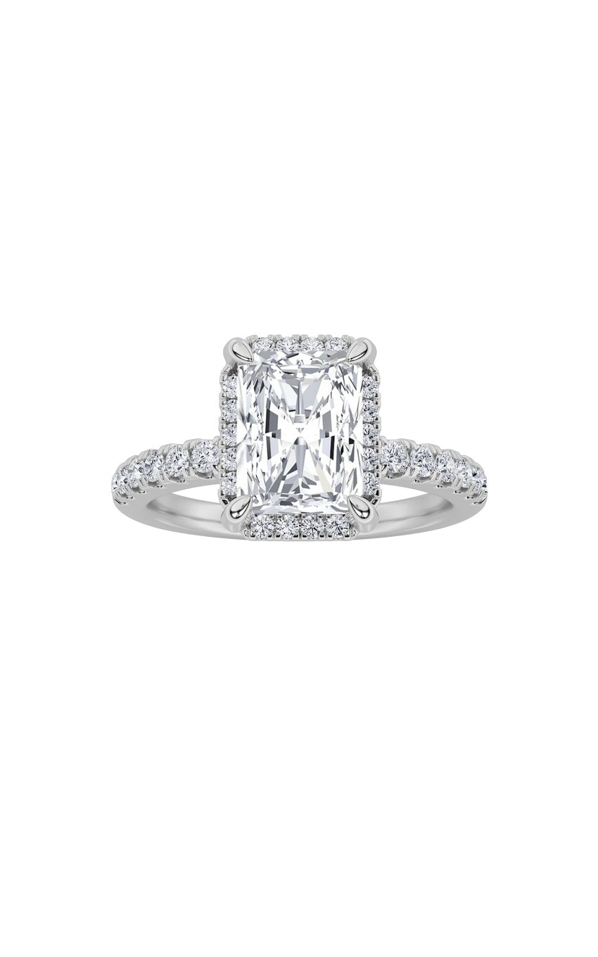 2Cttw Radiant Shaped Lab Grown Diamond (F/VS) Halo Accented Engagement Ring in 14K Gold
