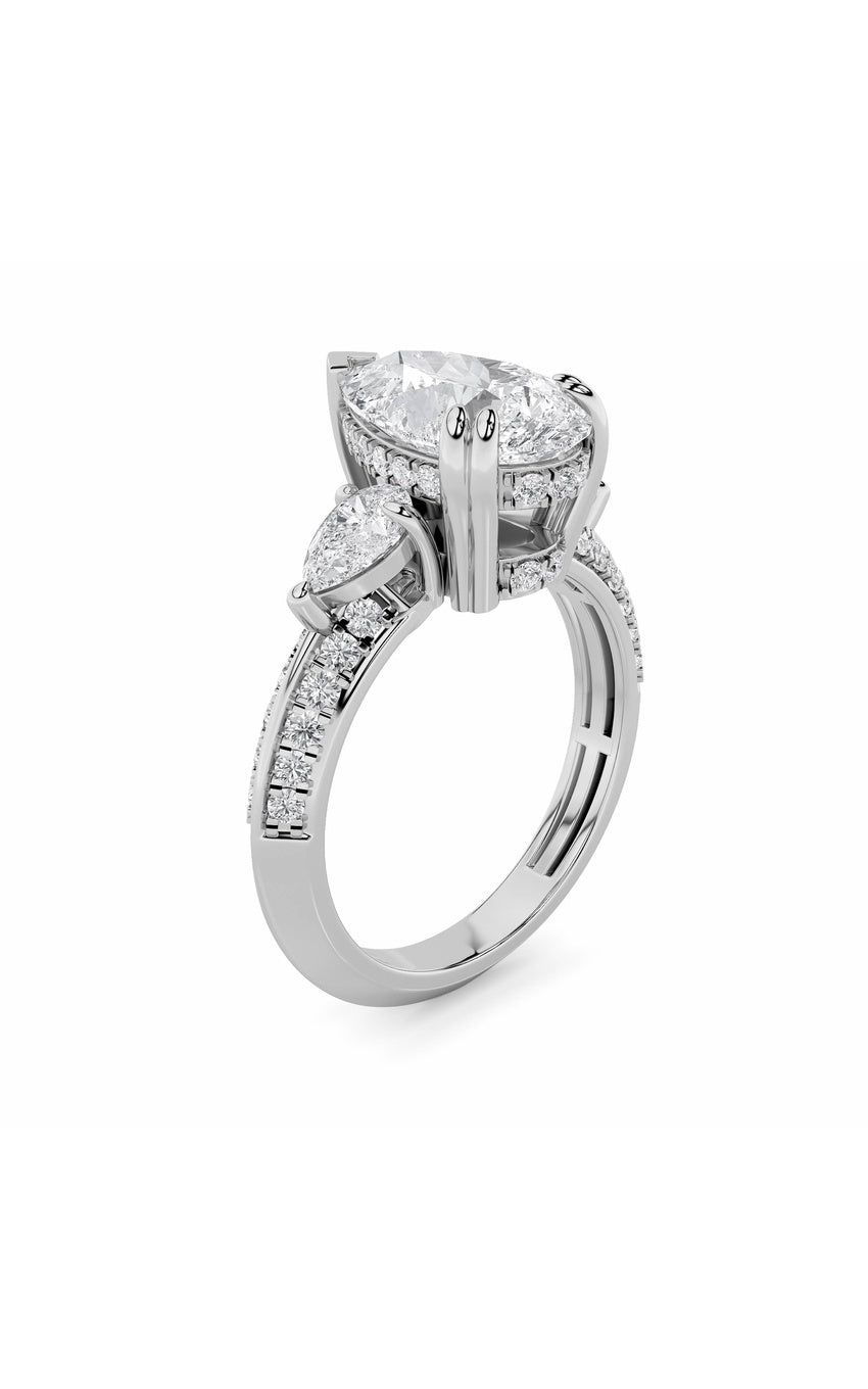 3.5Cttw Pear Shaped Lab Grown Diamond (G/VS) Three Stone Accented Engagement Ring in 14K Gold
