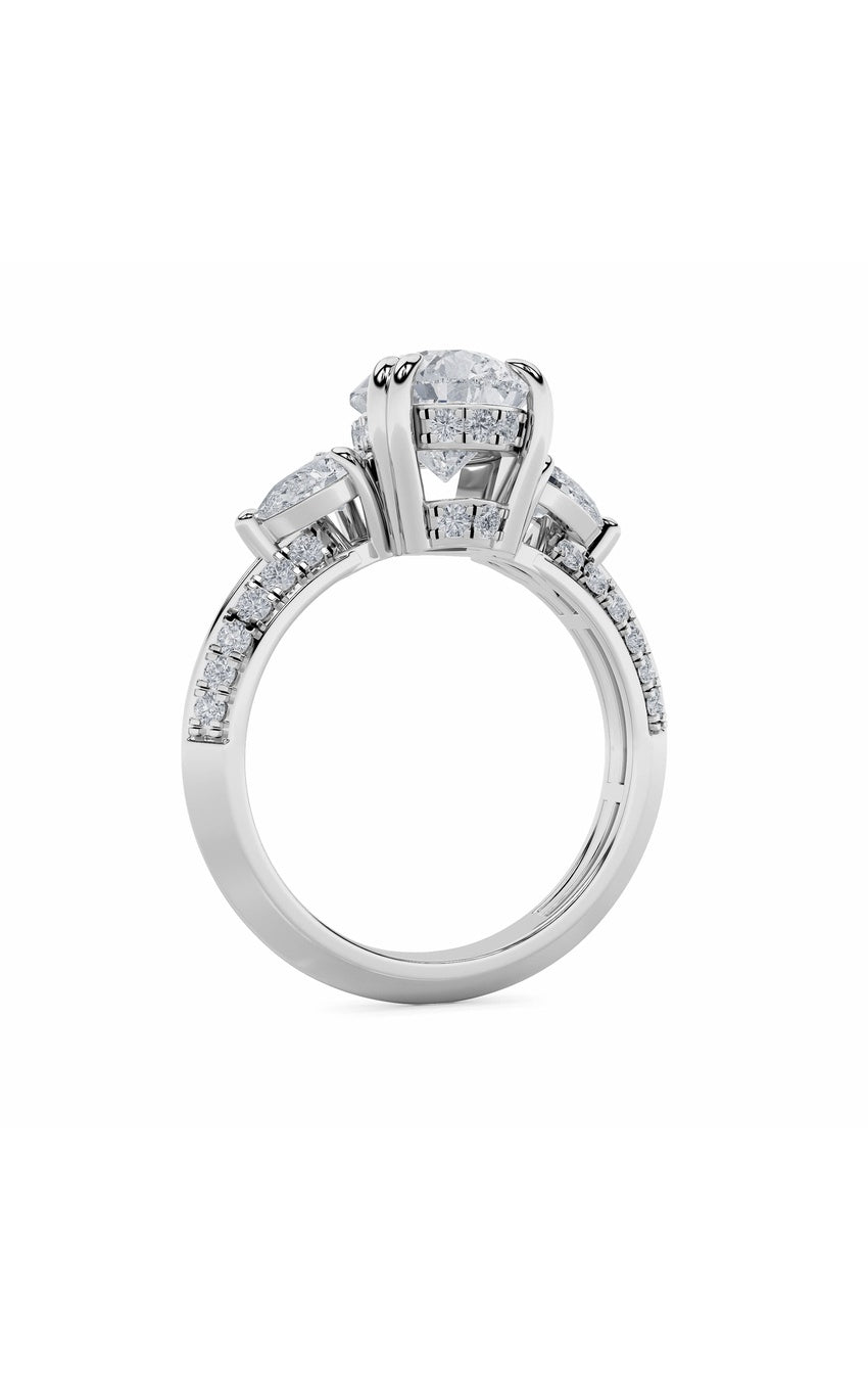 3.5Cttw Pear Shaped Lab Grown Diamond (G/VS) Three Stone Accented Engagement Ring in 14K Gold
