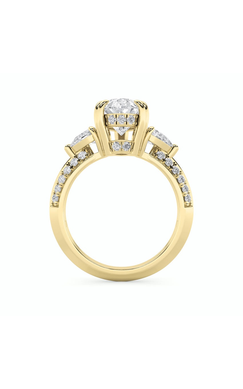 3.5Cttw Pear Shaped Lab Grown Diamond (G/VS) Three Stone Accented Engagement Ring in 14K Gold