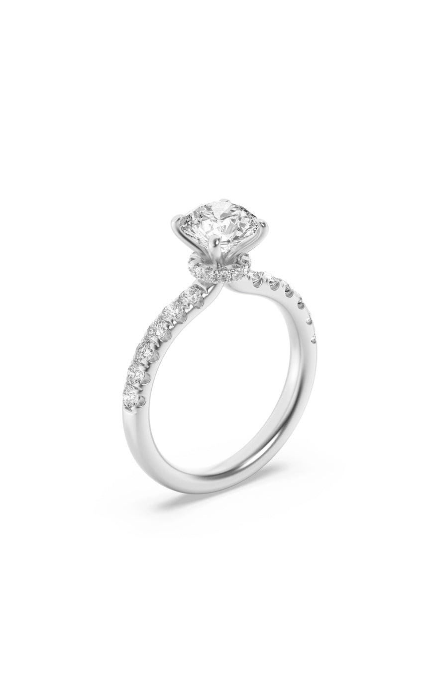 2Cttw Round Shaped Lab Grown Diamond (F/VS) Hidden Halo Accented Ring in 14K Gold