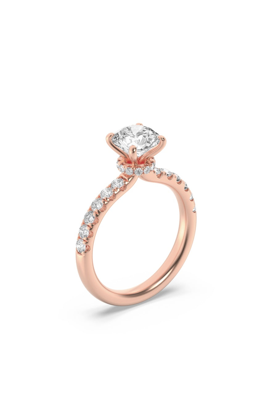 2Cttw Round Shaped Lab Grown Diamond (F/VS) Hidden Halo Accented Ring in 14K Gold