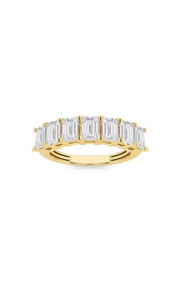 2Cttw Emerald Shaped Lab Grown Diamond (F/VS) Seven Stone Band Ring in 14K Gold