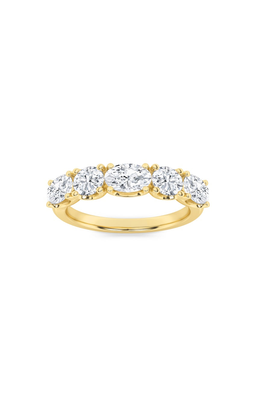 2Cttw Oval Shaped Lab Grown Diamond (F/VVS) Five Stone Band Ring in 14K Gold