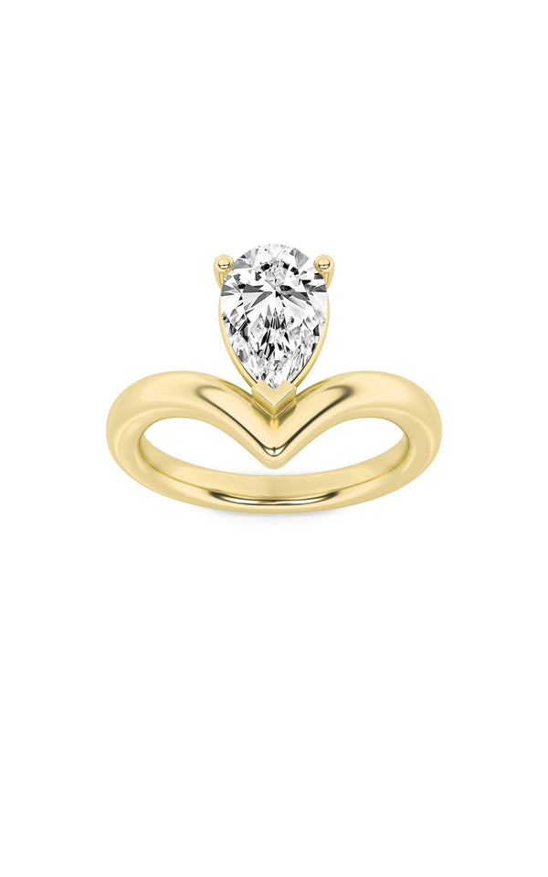 1.5Cttw Pear Shaped Lab Grown Diamond (F/VS) Chevron Solitaire Engagement Ring in 14K Gold